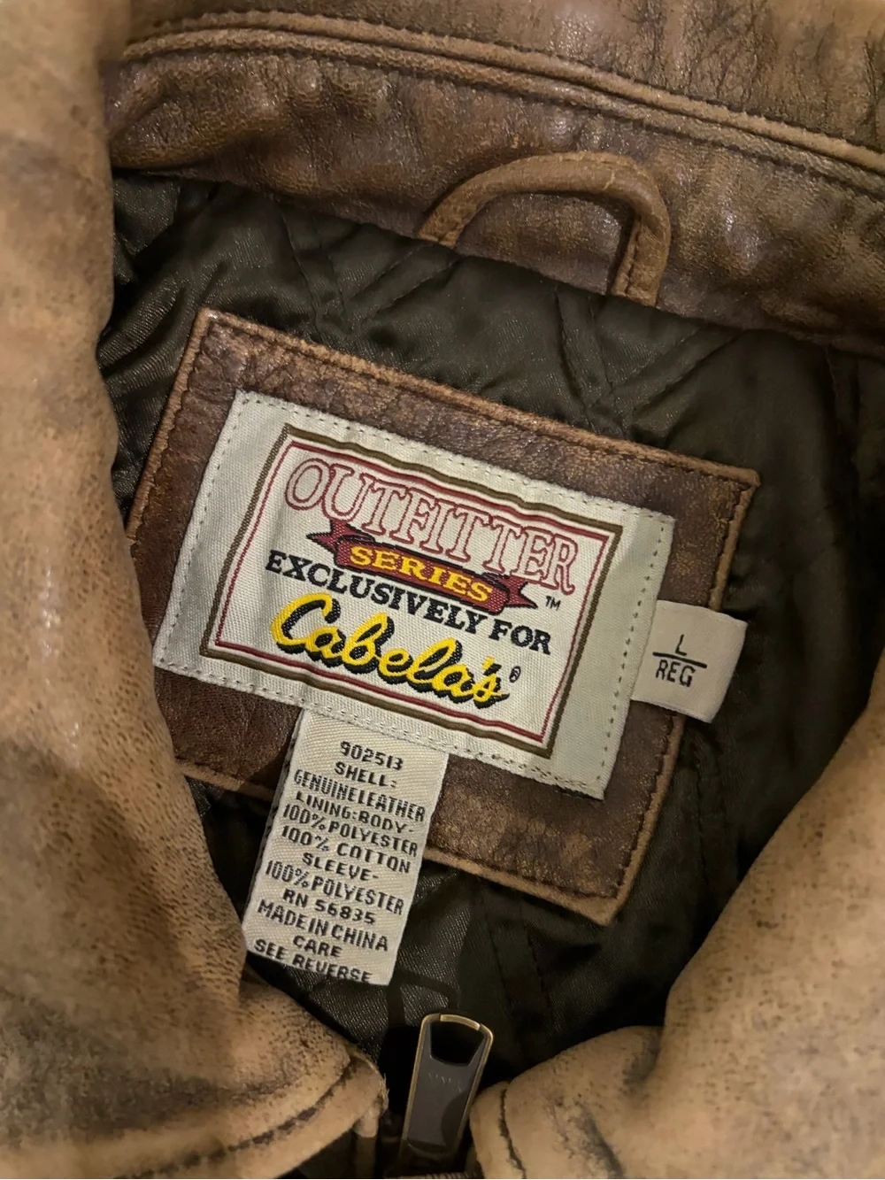 Cabela's distressed brown leather A-2 style bomber jacket large Vintage